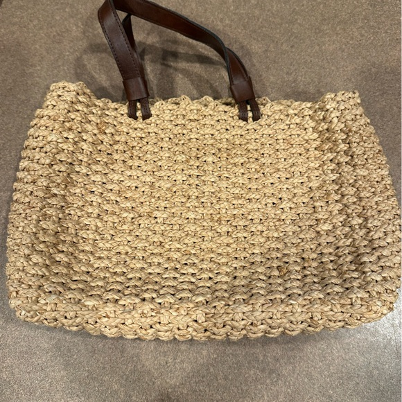 Express World Brand Handbags - Stylish Tan Woven Tote Bag